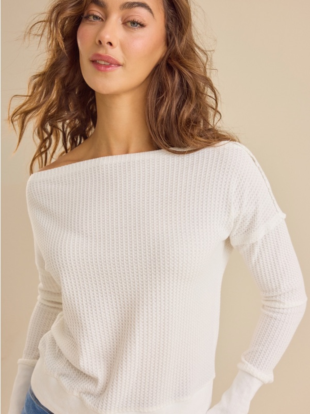 Altar'd State Ariadne Waffle-Knit Thermal Boatneck Top